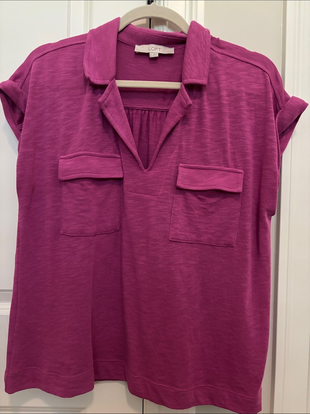 LOFT Women's Fuchsia Split V-Neck Pocket Tunic